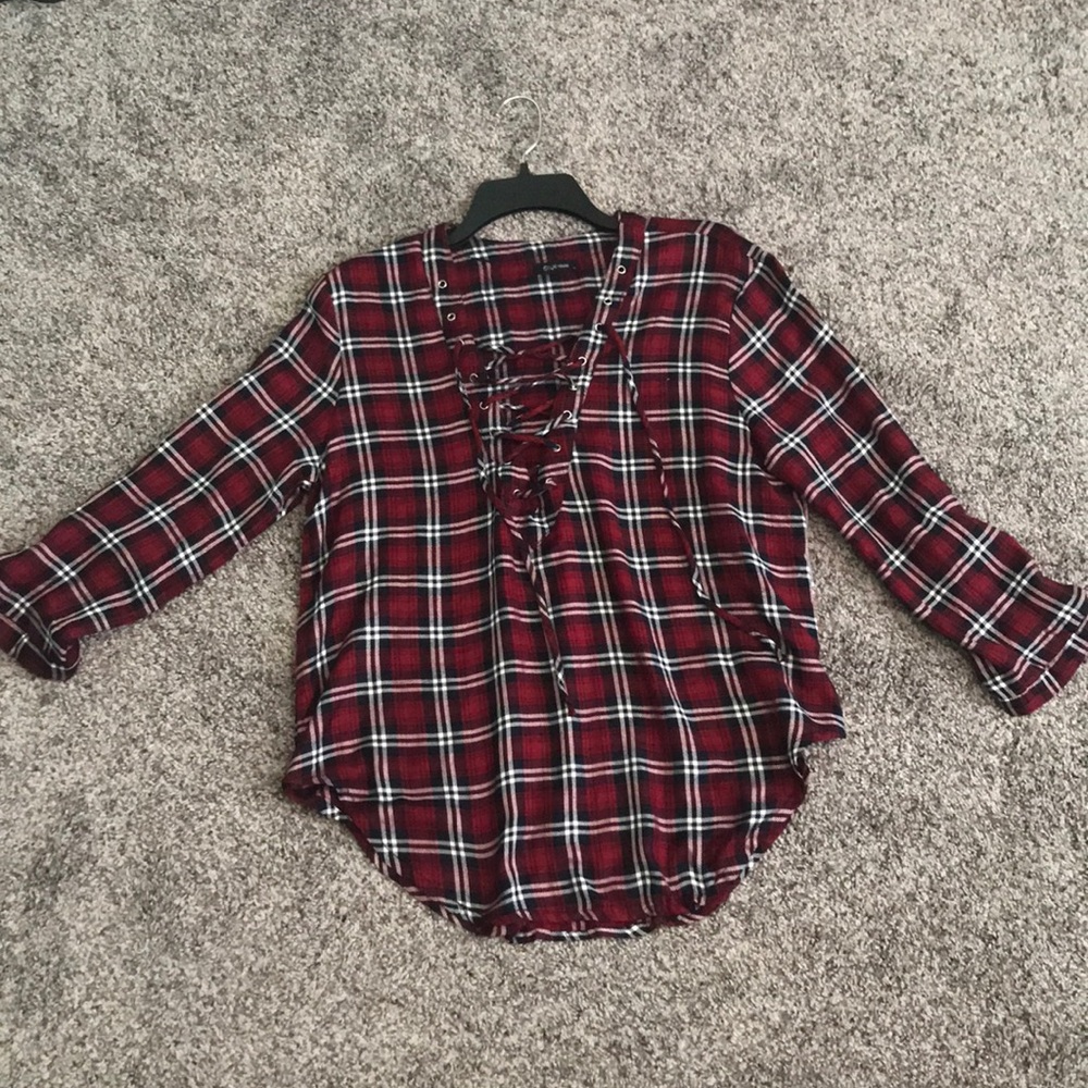 Style House Red Lace Up Flannel